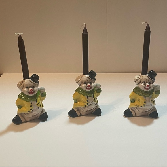 Vintage porcelain clown candle holders for thin tapper candlesticks 3 piece set - Picture 16 of 16